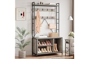 Garvee Hall Tree with Bench Coat Rack Shoe Bench Industrial Coat Tree with Storage Cubbies Entryway Coat Rack with Shoe Stora