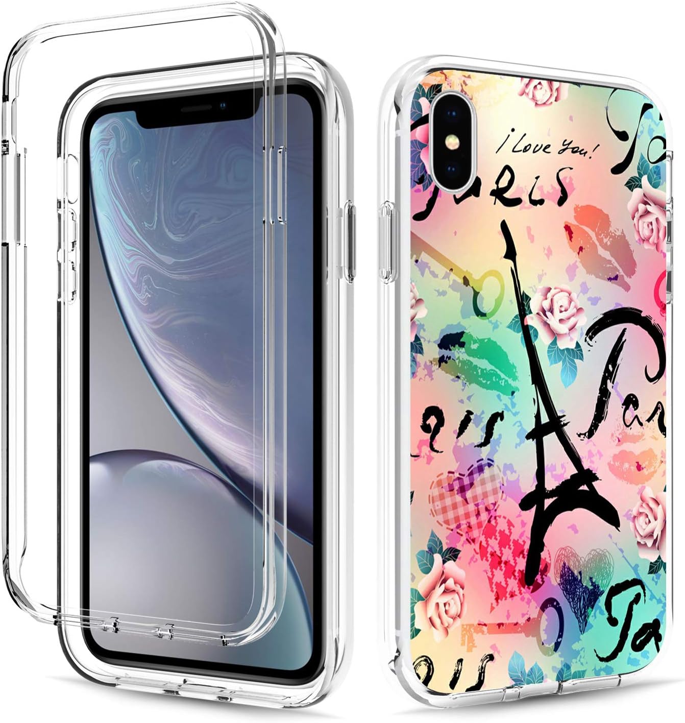 iPhone Xs Max Case, Rossy Full Body Shockproof Dual Layer High Impact Clear Protective Case Hard Plastic & Soft TPU Bumper Cover for Apple iPhone Xs Max 6.5 inch,Paris Grunge Galaxy