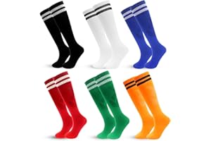 Barrlves 6 Pairs Kids Soccer Socks Striped Knee High Tube Socks Football Uniform Sports Socks for Boys Girls 6-12Years Old