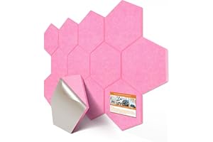 DEKIRU 12 Pack Self adhesive Hexagon Acoustic Panels Sound Proof Foam Panels, 14 X 13 X 0.15 Inches Soundproof Wall Panels For Office Ceiling &Door (Pink)