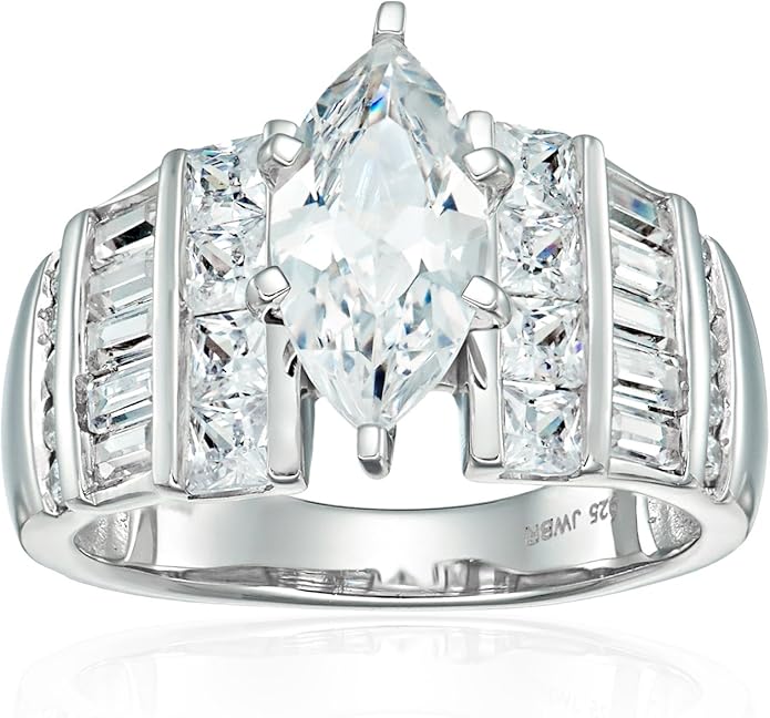 Sterling Silver Cubic Zirconia Marquise Cut Engagement Ring