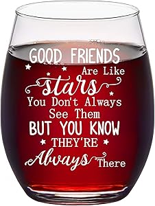 Good Friends Are Like Stars Wine Glass, Friendship Stemless Wine Glass 15Oz for Women, Her, Girls, Best Friends, Sisters, Soul Sister - Great Ideas for Birthday, Christmas, Galentine's Day