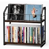 CD Storage Rack, 2 Tier CD holder with Display Shelf, Holds 60 Cases-Brown | Versatile CD organizer works for DVD storage, books and other media items, keeping jewel cases neat and accessible