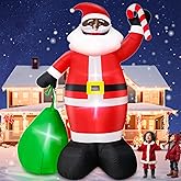 12 Ft by 7.5 Ft Giant Black Santa Christmas Inflatable Outdoor Decoration, Santa Claus Blow Up Inflatable with Candy Cane Gift Bag, Black Christmas Yard Decor Built-in LED Light for Xmas Lawn Garden