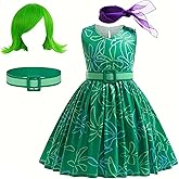 WYB Girls Green Disgust Costume Joy Cosplay Dress Party Cosplay Dress up Birthday Christmas Outfits with Wig