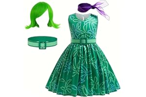 WYB Girls Green Disgust Costume Joy Cosplay Dress Party Cosplay Dress up Birthday Christmas Outfits with Wig