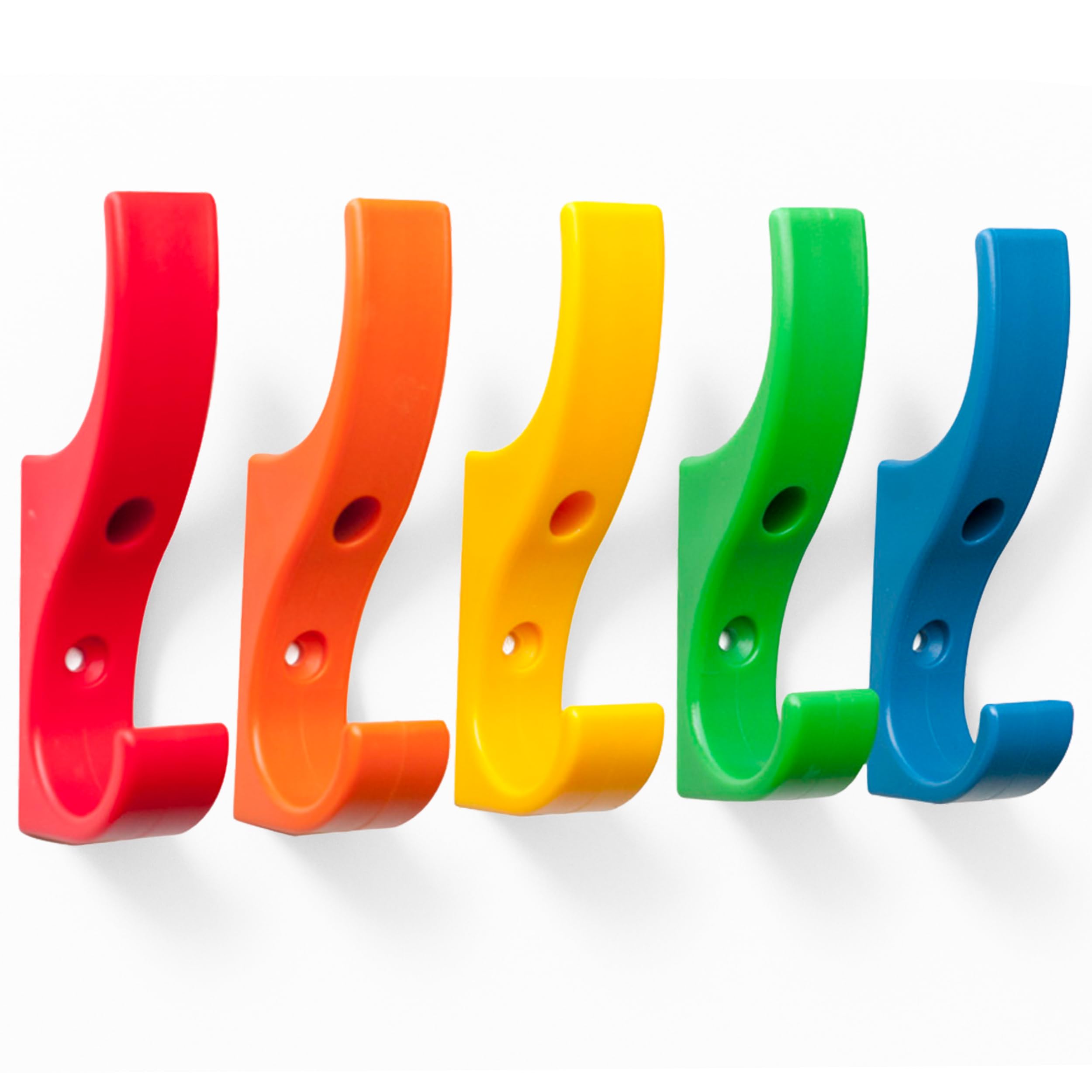 Toughook Mini Unbreakable Hooks 5 Pack (Rainbow) Tough Heavy Duty Plastic Hook. Wall Mounted Pegs for Bathroom, Kitchen, Bedroom, Bag, Hat, keys, Coats. Child-Friendly Design for School, Home & Office