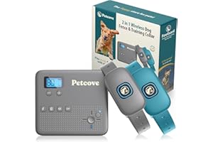 Petcove Wireless Dog Fence & Remote Training Collar, 2.4GHz Non-GPS Invisible Fence for Dogs Wireless, 2 in 1 Dog Invisible Fence Wireless System for 2 Dogs Electric Fence Buzz, Noise, Vibration