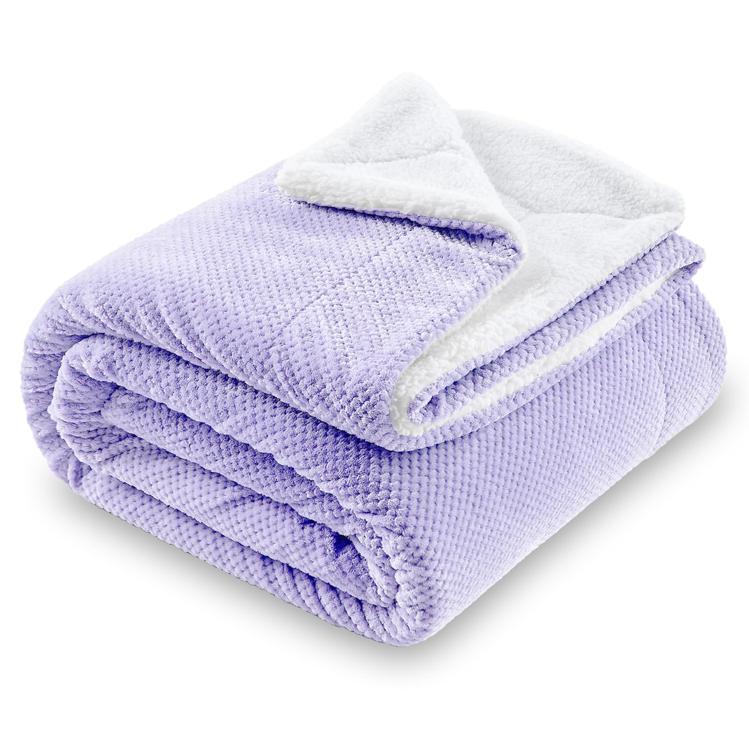 SOCHOW Waffle Sherpa Fleece Throw Blanket, Super Soft Fuzzy Warm, Lightweight Fluffy Reversible Plush Blanket for Bed Sofa Couch, 150cm×200cm Lilac