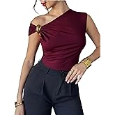 Verdusa Women's Off The Shoulder Tops Mental Elegant Asymmetrical Dressy Top Going Out Outfits
