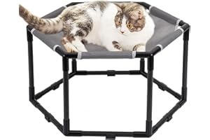 Tokenkuko Elevated Pet Hammock Bed, Easy Assembly Breathable Cat Hammock with Removable Washable Mesh for Multi-Cat Households, Indoor Cats(Gray)