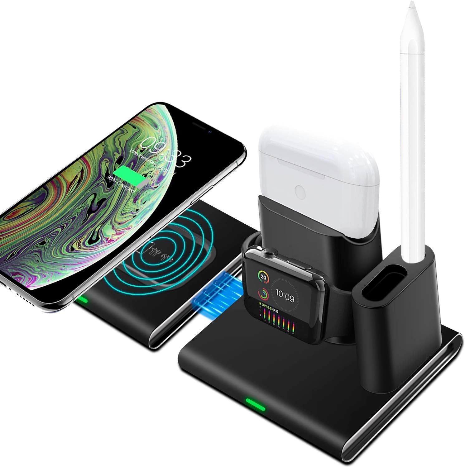 4 In 1 Wireless Charger, Updated 2020 Version Qi Portable Fast