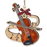 Violin Christmas Ornament 2025 - Violin Gifts for Girls, Women, Men, Kids, Music Instrument Christmas Ornaments for Violinists, Players, Teachers, Musicians - 2 Layers Wooden Decorations