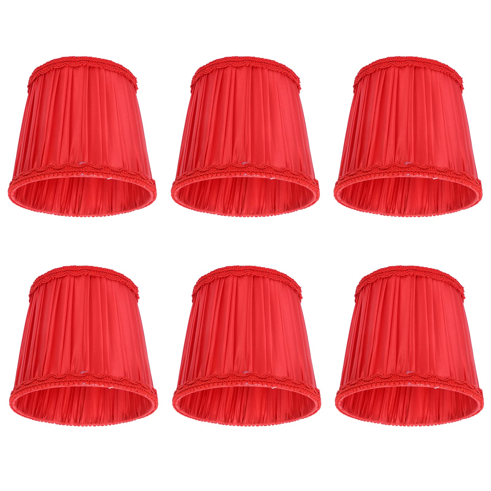 Cyrank Red Fabric Drum Lampshade, 6 Pack, Classic Style, Clip-On, E14 & Candle Bulbs Compatible