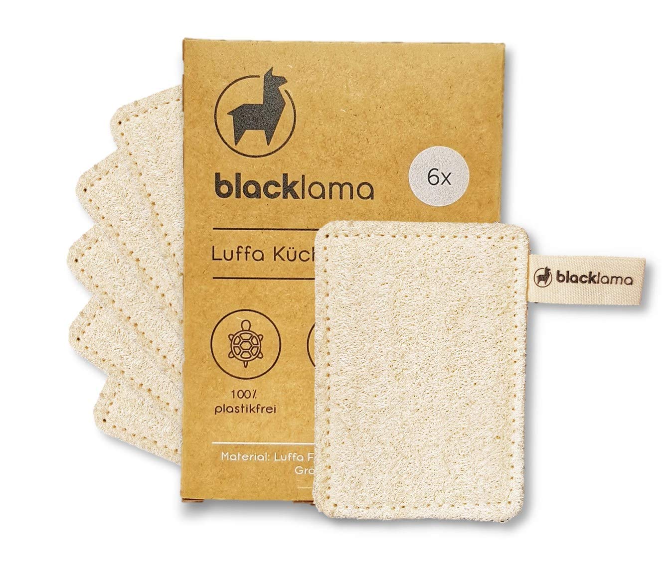 Designed in HAMBURG - [6x] Luffa Geschirrschwamm inkl. Baumwollschlaufe, Natur Küchenschwamm, Loofah Spülschwamm, Zero Waste Küche, biologisch abbaubarer Scheuerschwamm