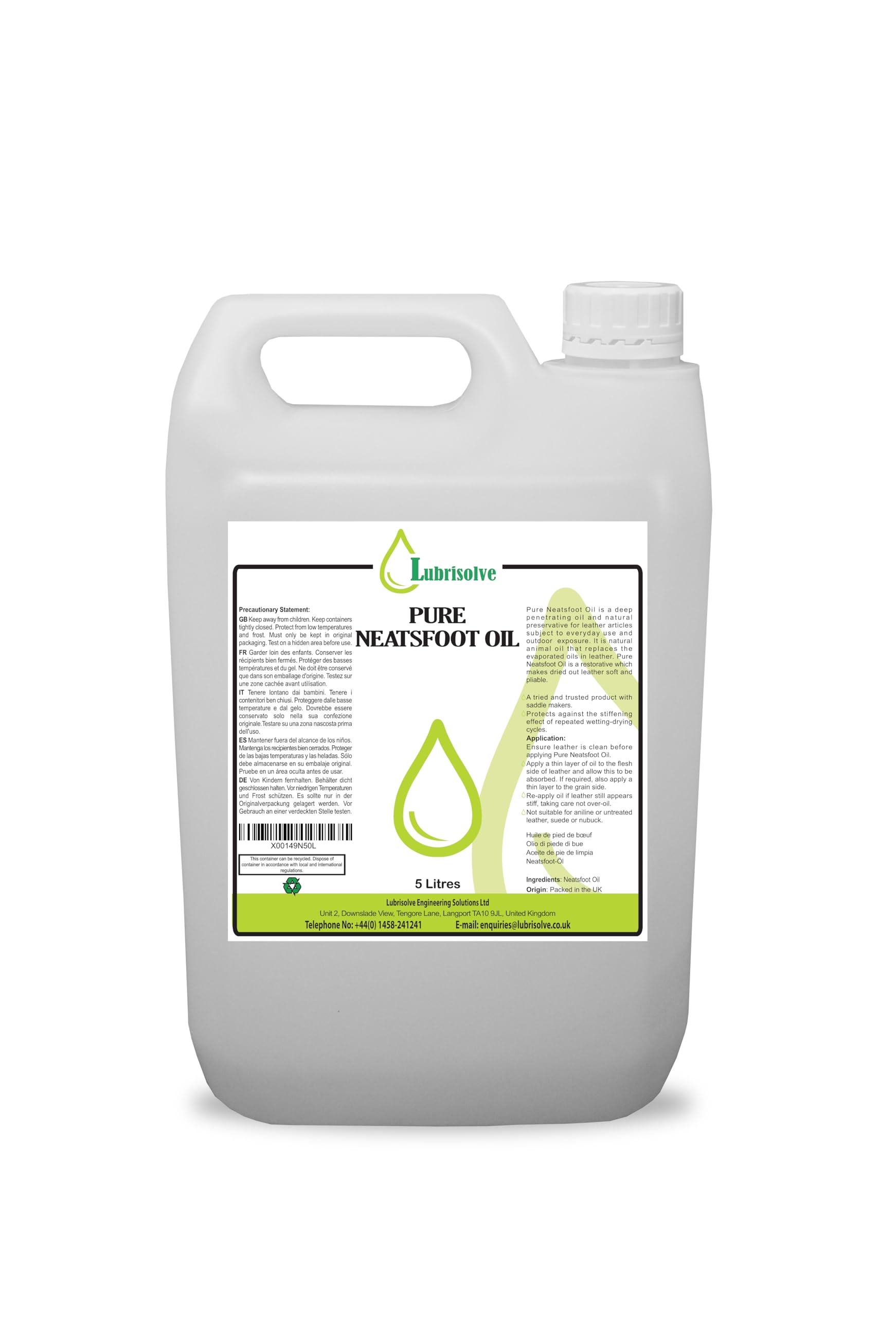 Premium 100% Pure Neatsfoot Oil – Leather Conditioner & Restorer, 5 Litres – Softens, Protects & Revives Leather