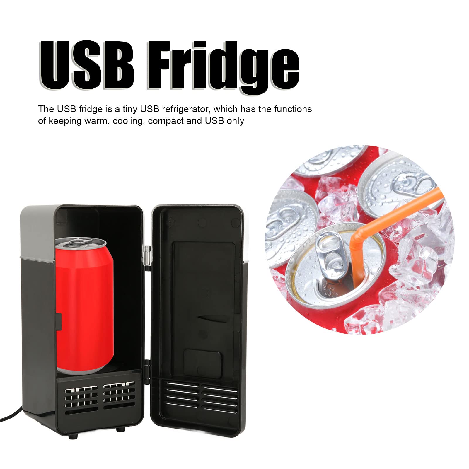 Mini Fridge, USB Powered Fridge Cooler, USB Fridge Insulated Cooling Small Portable Low Decibel Energy Saving Semiconductor Refrigeratior for Bedroom, Car, Office Desk & Dorm Room (Black)