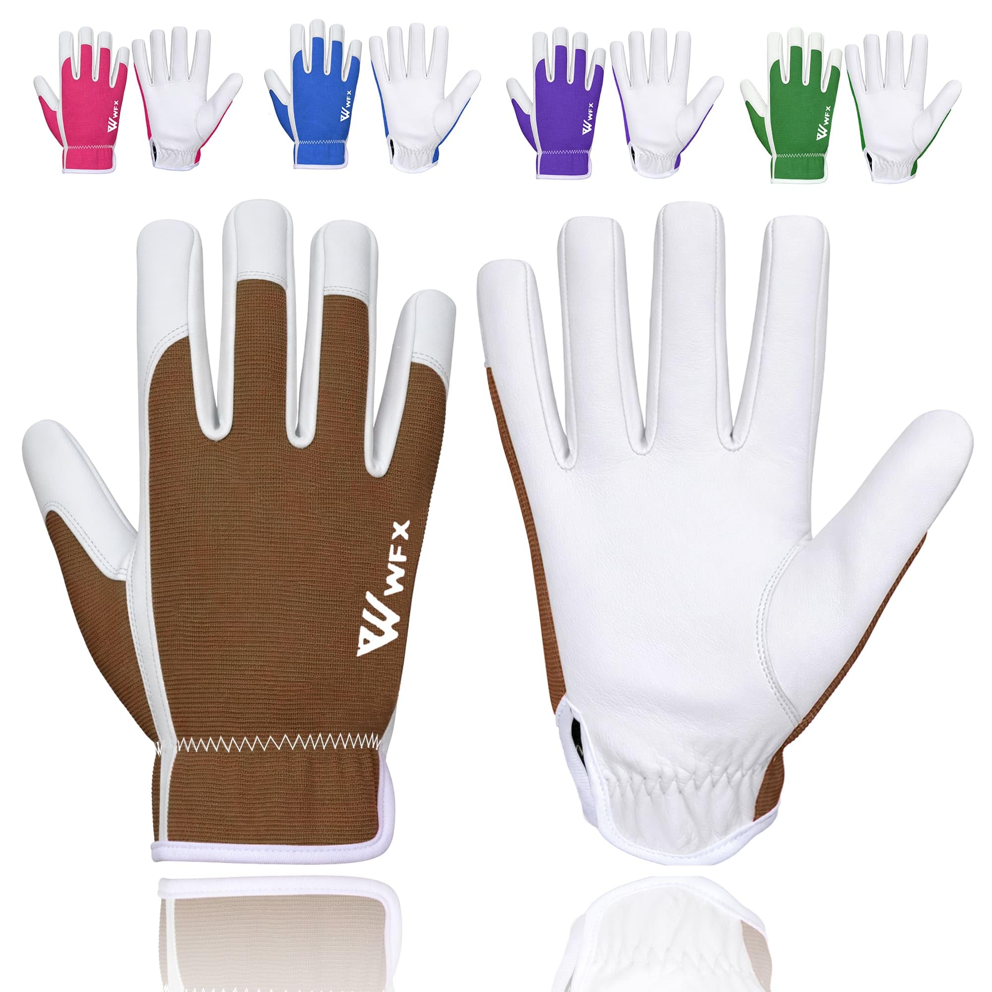 WFX Gardening Gloves for Women and Men, Heavy Duty Thorn Proof Garden Gloves with Strong Grip, Breathable Premium Quality Rigger Safety Working Gloves for Pruning, Weeding & Yard Work (Brown, Small)