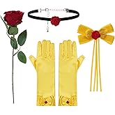 JTYKUYR 5PCS Princess Costume Accessories Set Princess Hair Bow Clips Gloves Necklace Rose Flower for Halloween Cosplay Party