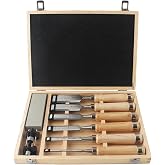 HODYANN 8 Pcs 11.4in Wood Chisel Sets with Wooden Case | Honing guide, sharpening stone included. Chrome-vanadium steel, hardened edges, ideal for woodworking and carving.