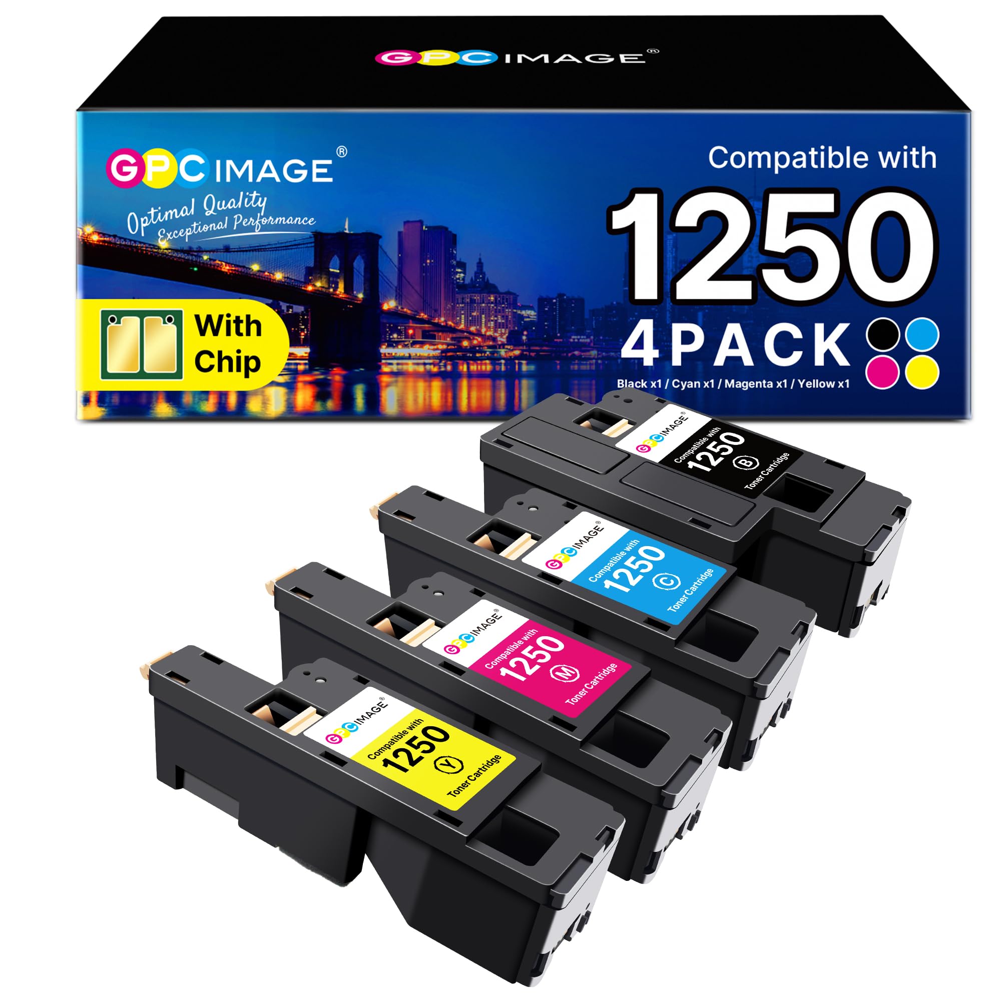 GPC Image Compatible Toner Cartridges Replacement for Dell 1250 1250c 1350cnw 1355cn 1355cnw C1760 C1760nw C1765 C1765nf C1765nfw (Black Cyan Magenta Yellow,4-Pack)