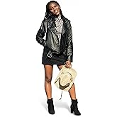 Summit Leather Co. Women's Luxury Classic Moto Biker Jacket, Black Vegan PU Leather with Belt