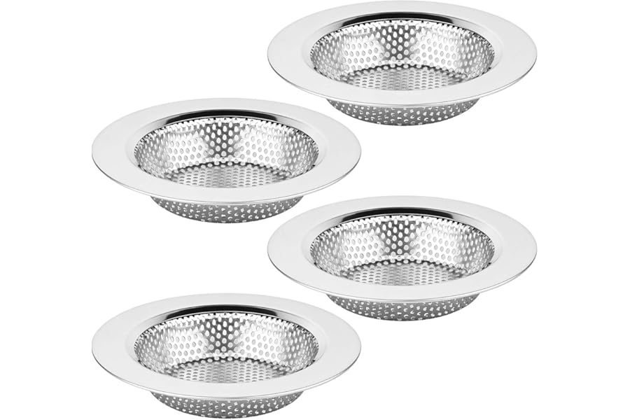 Chefbee Kitchen Sink Drain Strainer - 4 Pack Stainless Steel Sink Drain Cover Filter Food Catcher Basket with Wide Rim 4.4”, Kitchen Accessories