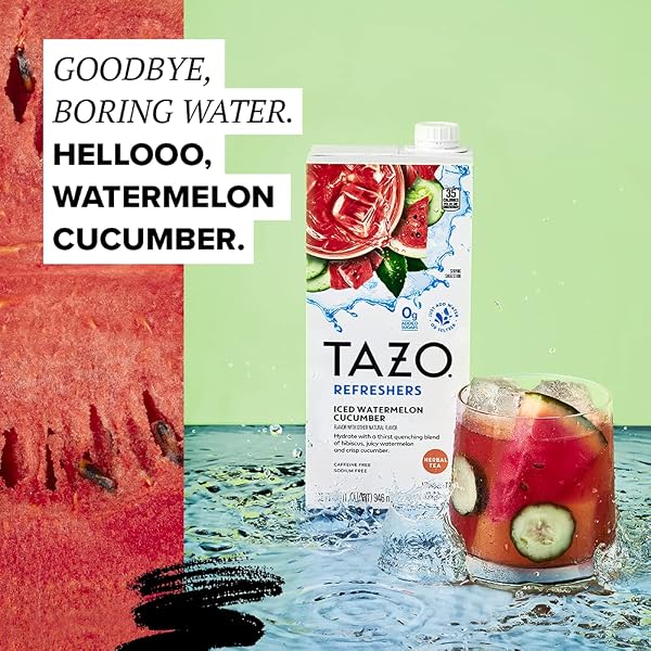 TAZO REFRESHERS ICED HERBAL TEA & JUICE MIX FOR A REFRESHING DRINK MIX WATERMELON CUCUMBER 0G ADDED SUGARS 32OZ