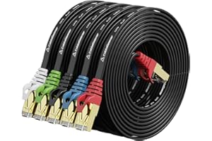 Cat8 Ethernet Cable 10ft 5Pack Black, 2000MHz 40Gbps High Speed LAN Cord, RJ45 Flat Cat 8 Patch Cable for Modem/Router/PC/PS5