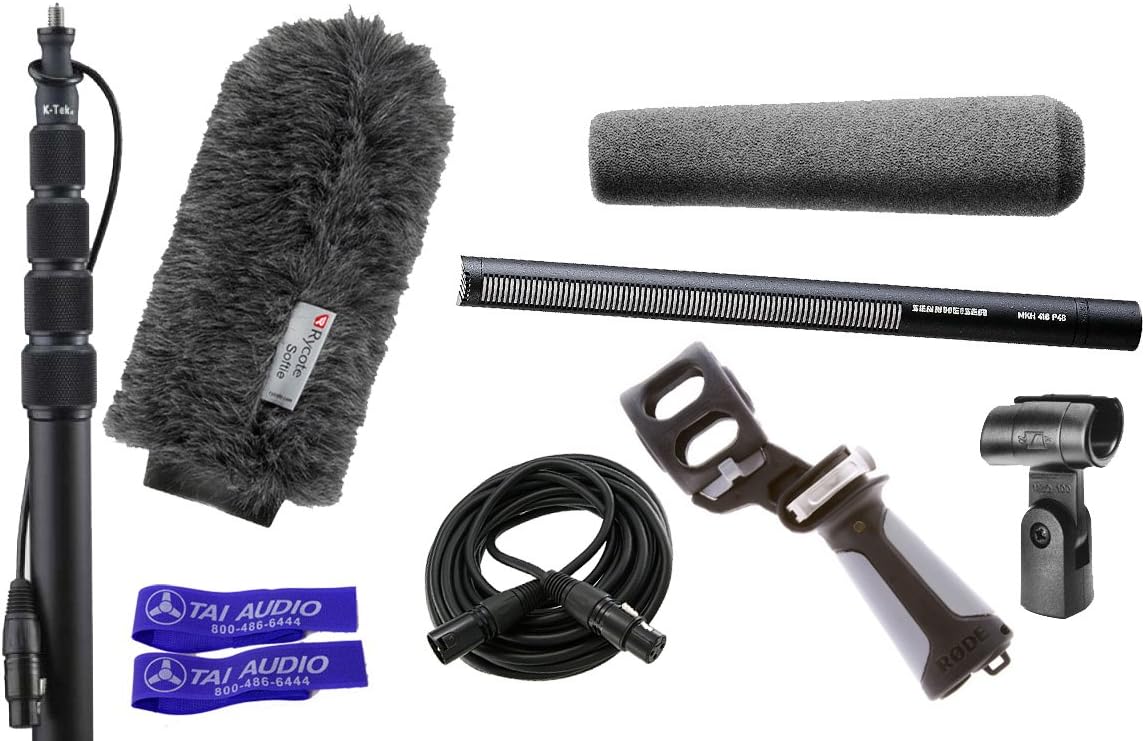 Sennheiser MKH416 P48 Shotgun Microphone Bundle With K-Tek KE110CCR Boompole, Rycote Softie, Rode PG2 Pistol Grip Shock Mount, 6' XLR Cable & 2 Cable Straps