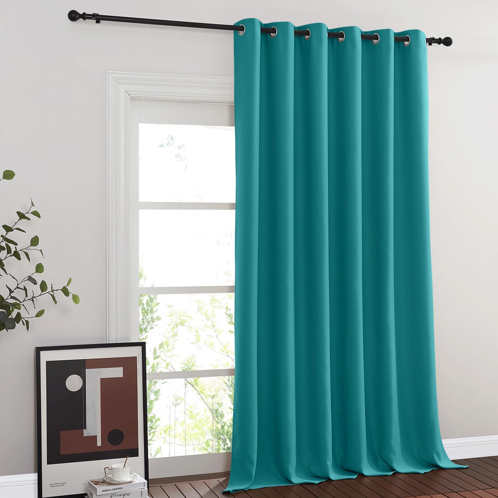 NICETOWN Room Divider Curtain 132 Inches Long, Wide Blackout Sliding Door Curtain for Bedroom, Room Darkening Privacy Window Curtain for Patio Door (1 Panel Set, Peacock Teal, 80 x 132 Inch) Image