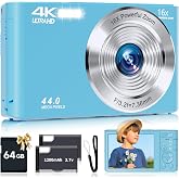 SMARTKLIK Digital Camera for Teens, FHD 4K 44MP with 64GB SD Card, 16X Digital Zoom, Compact Point Shoot Camera Blue