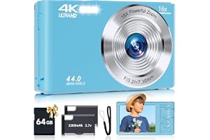 SMARTKLIK Digital Camera for Teens, FHD 4K 44MP with 64GB SD Card, 16X Digital Zoom, Compact Point Shoot Camera Blue
