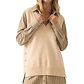 InterNos Women's V Neck Pullover Sweater Vest Classic Side Split Button Sleeveless Rib Knitwear Top