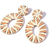 Statement Raffia Earrings Boho Drop Dangle Earrings for Women Handmade Fashion Earring Bohemian Gift Jewelry for Girls
