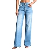 roswear Women's Wide Leg Jeans Casual High Waisted Stretch Baggy Loose Denim Pants