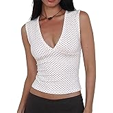Women Deep V Neck Tops Sexy Sleeveless Crop Top Stretchy Trendy Going Out Tank Top Cute Summer Clothes