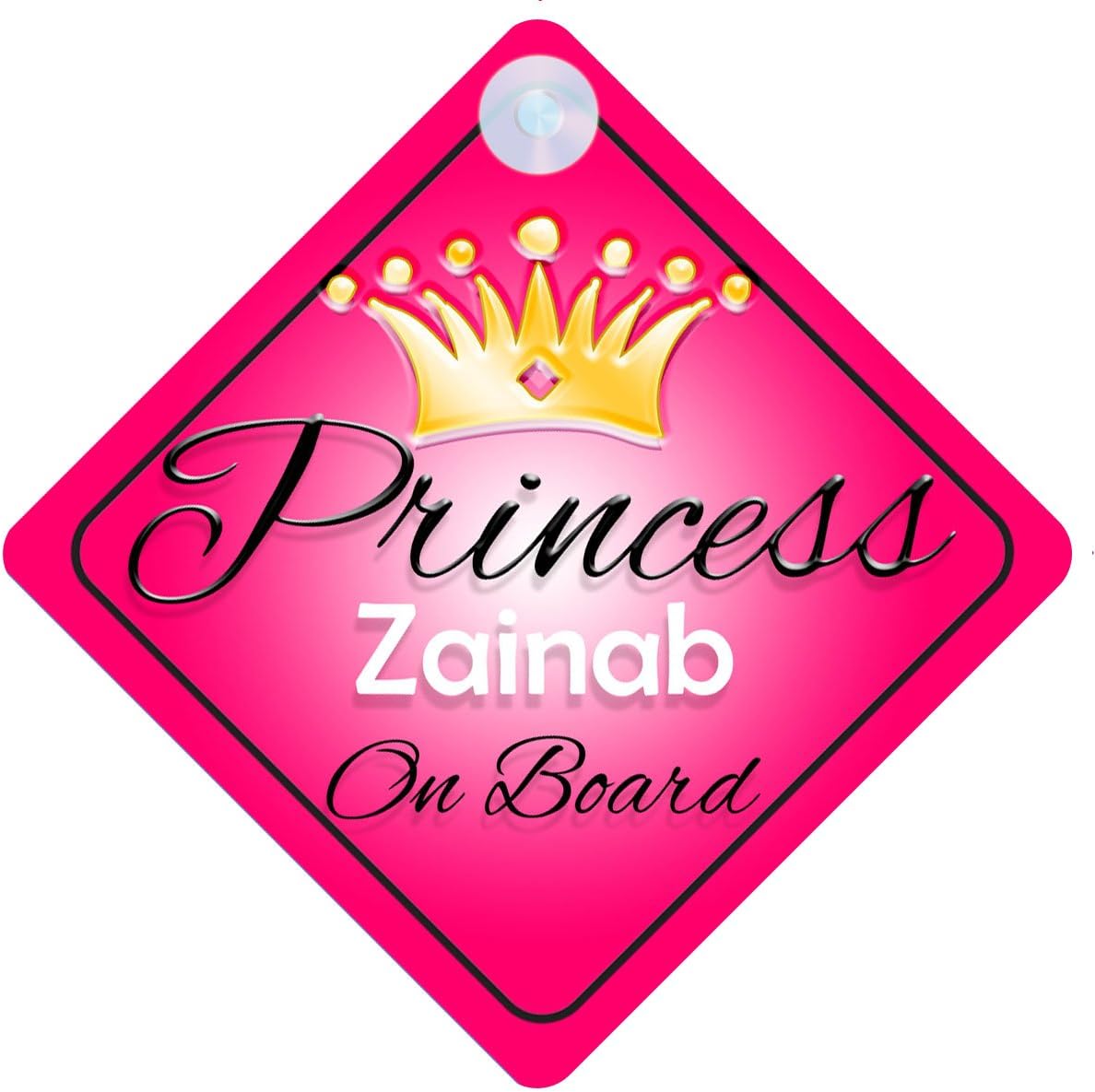 Princess Zainab On Board Personalised Girl Car Sign Baby / Child Gift 001