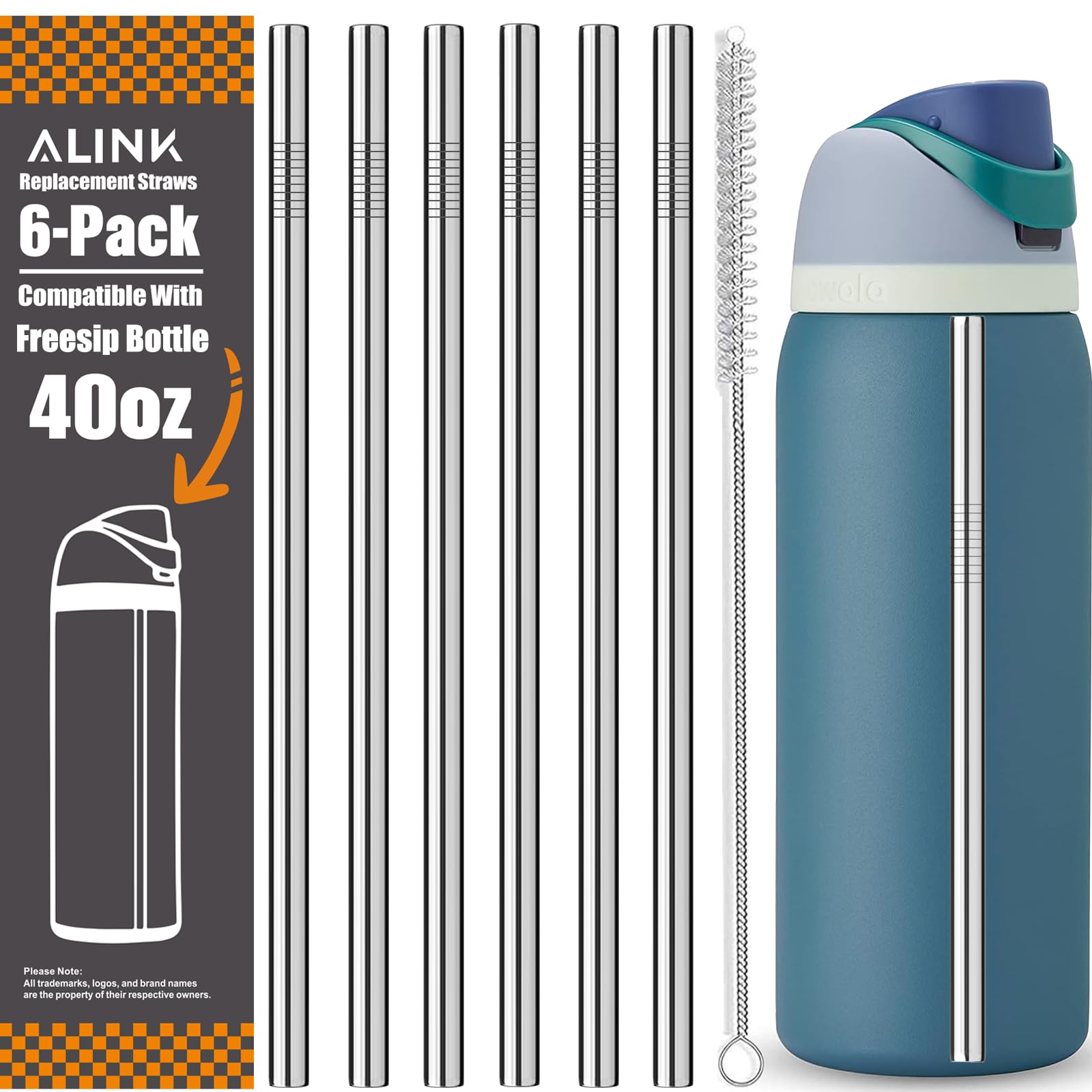 Photo 1 of ALINK Stainless Steel Straws for 40oz Owala FreeSip Insulated Water Bottle, 6 Pack Reusable Metal Replacement Straws Compatible With 40oz Owala Freesip Cup Lid Only, Plus Straw Brush, Dishwasher Safe
