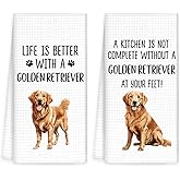 OINDADE Golden Retriever Gifts Dog Kitchen Towels Set of 2, Gifts for GoldenRetriever Lovers, Life is Better with a Golden Retriever Dog Dish Tea Towels for Kitchen, GoldenDog Kitchen Decor,16x24In