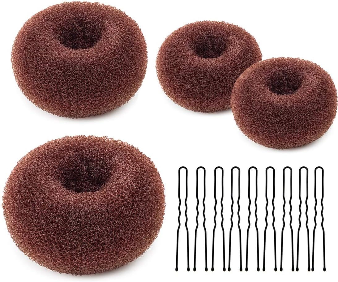 Hair Bun Maker Set,4 Pcs Donut Hair Bun Maker(1 large, 1 medium and 2 small)+20 Pcs Hair Pins,Dark Brown