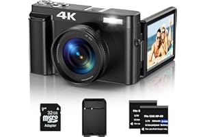 ZHEOZEIG 4K Digital Camera for Photography, Autofocus 48MP Vlogging Camera for YouTube with 3” 180 Degree Flip Screen, Compact Video Camera with 16X Digital Zoom, 32G SD Card, 2 Batteries & Battery Charger