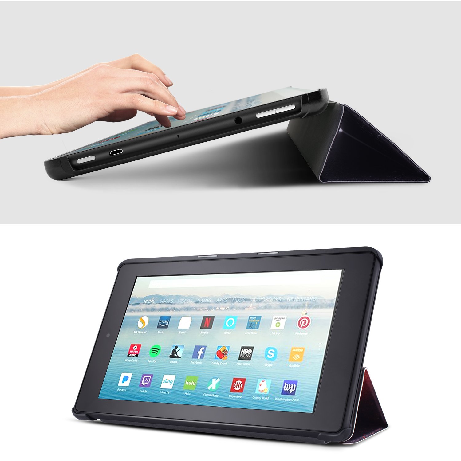 Dopup Fire 10 Case Ultra Lightweight Folding Stand Cover All New Slim-Fit PU Leather with Auto Wake/Sleep Fire 10 Tablet Case(Geometry Maple)