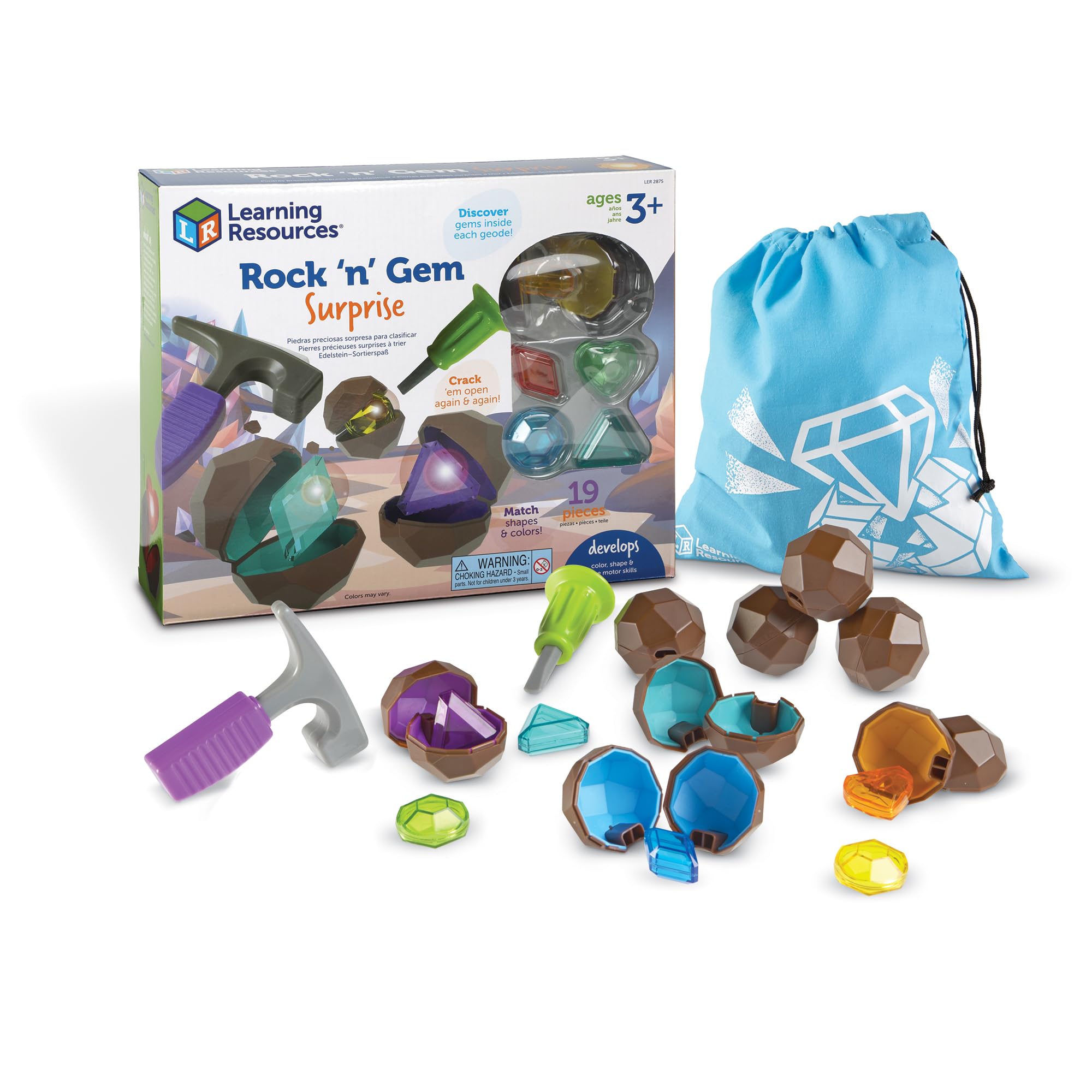 Learning Resources Rock 'n Gem Surprise: 19-Piece STEM Sorting & Matching Toy for Toddlers Ages 3+