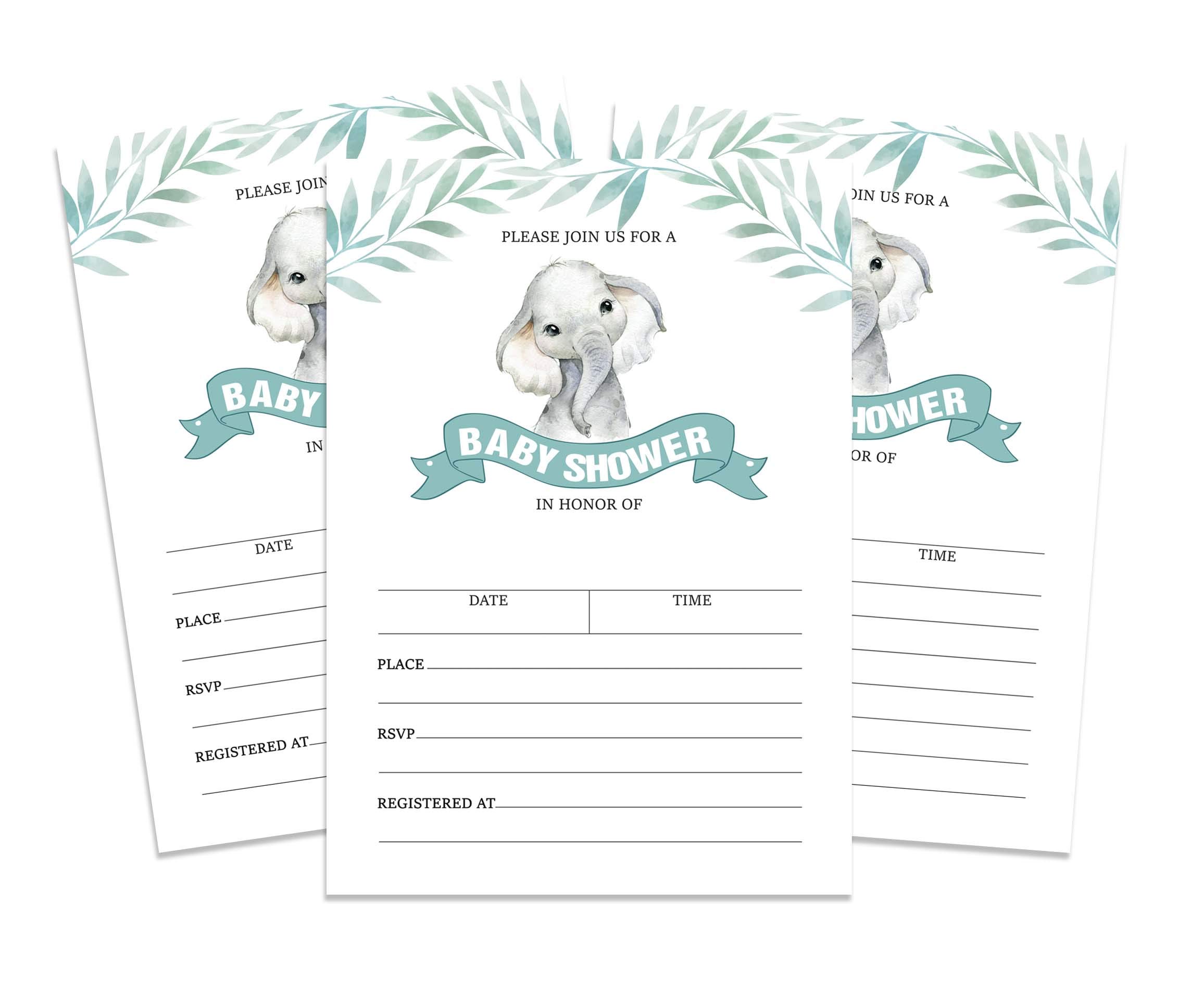 Inkdotpot 30 Fill In Style Baby Shower Invitation Cards Baby Elephant Gender Neutral Blank Invites