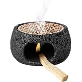 Cement Palo Santo Holder, Rustic Incense Burner Bowl for Meditation, Black | Made of Textured Cement, Removable Metal Tray, for Sage Cone Burning, Aromatic Home Decor, Anxiety Relief, Sturdy Base