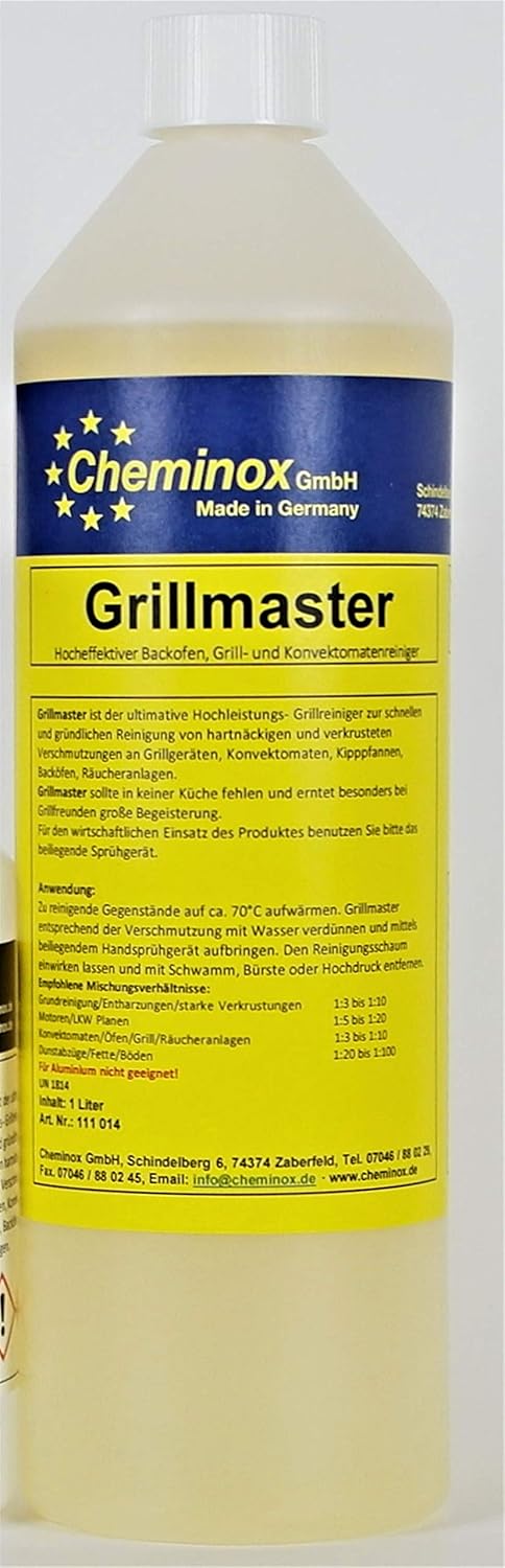 Cheminox Grillreiniger (1000 ml), Konzentrat bis 15 Liter Lösung, Gasgrill-Reiniger, Grill Reinigung inkl. Sprühflasche