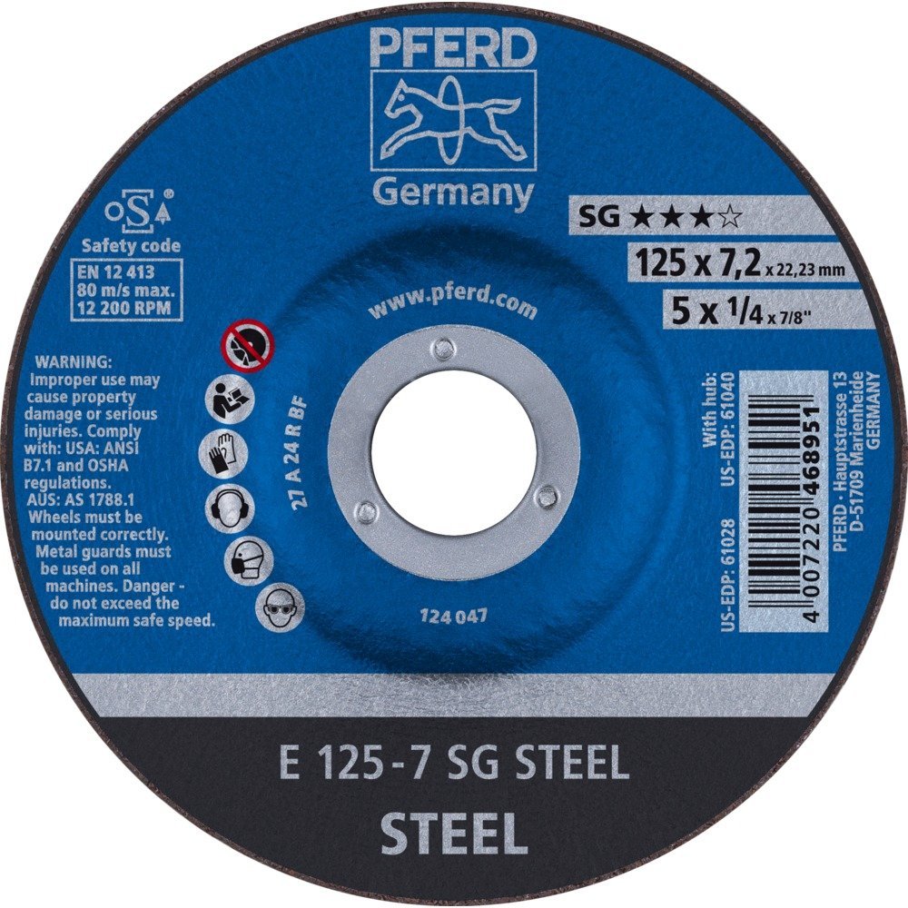 Pferd E1257A24RSG A24RSG Reinforced Grinding Wheel, 0 V, Multi-Colour, 125 x 7 mm
