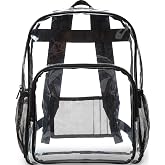Amazon Basics Transparent Clear School Backpack, Water-Resistant PVC Plastic, Reinforced Shoulder Straps, 17 x 7 x 13 in