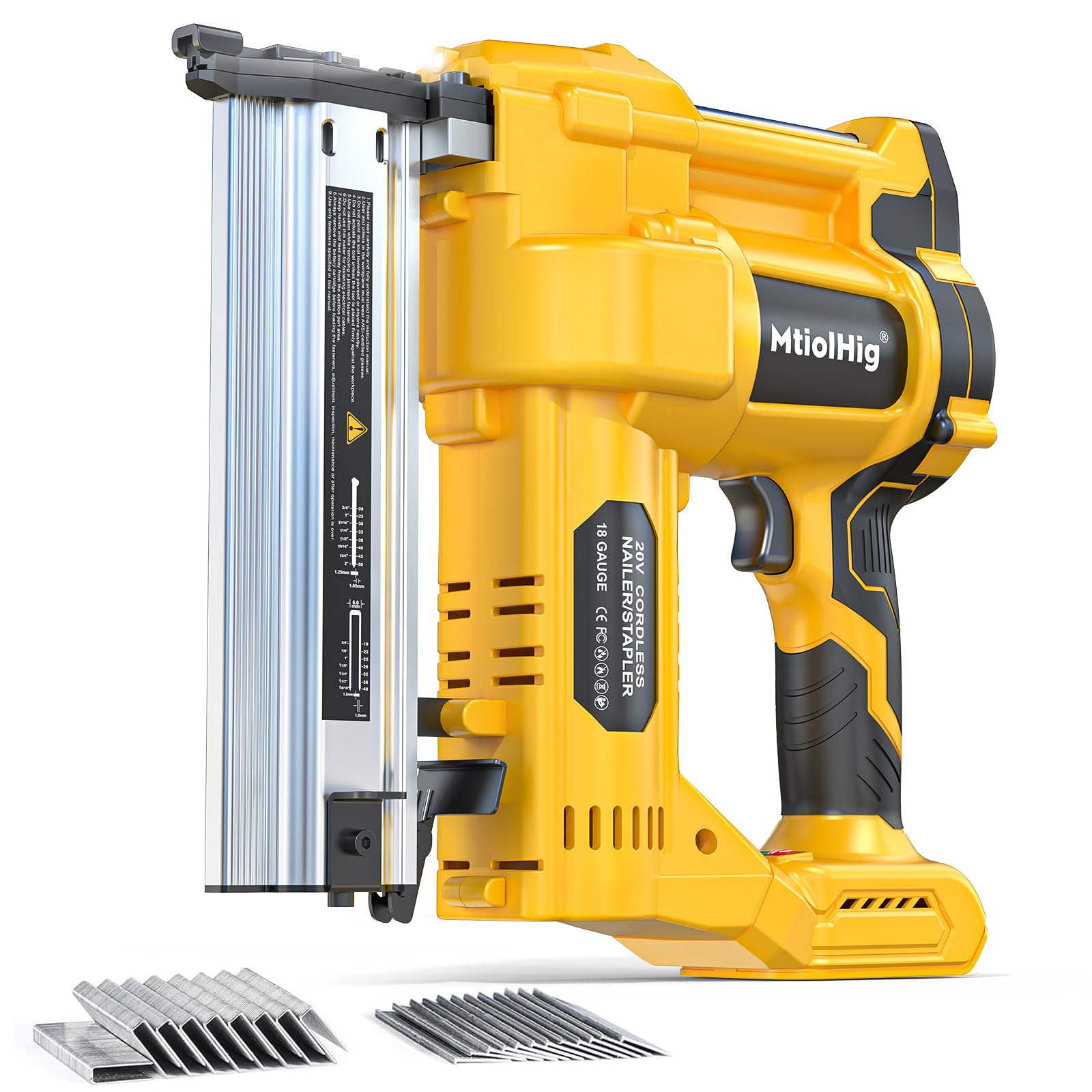 Photo 1 of MtiolHig Cordless 2" Brad Nailer Compatible with Dewalt 20V Battery (No Battery), 2-in-1 Electric Nail Gun/Staple Gun, 18 Gauge Nail Gun Battery Powered with 1000 Nails for Wood Carpentry